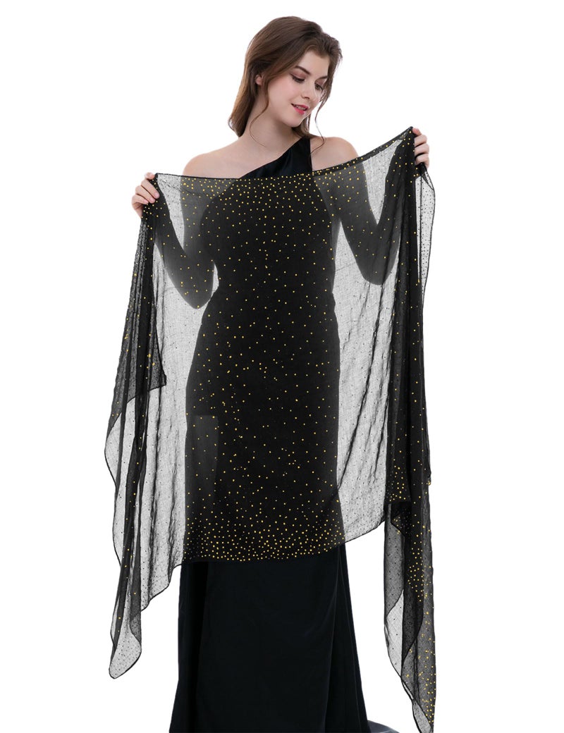 BANETTETA Black Shawls and Wraps for Evening Dress, Shawl Wraps for Women Formal Evening Dress (Black Gold) - Image 4